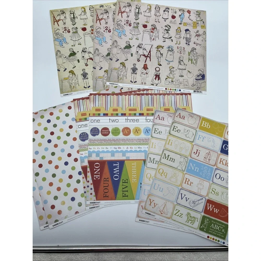 Graphic 45 DCWV Scrapbook Paper Lot 12x12 School Vintage Bo Bunny